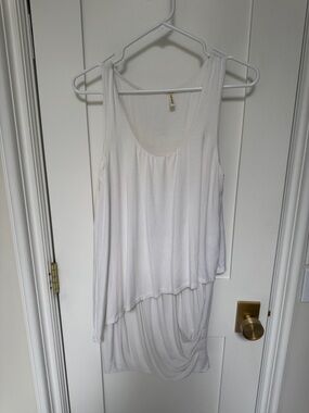 Lanston Sport White Layered Scoop Neck, Side Ruched Tank Dress!